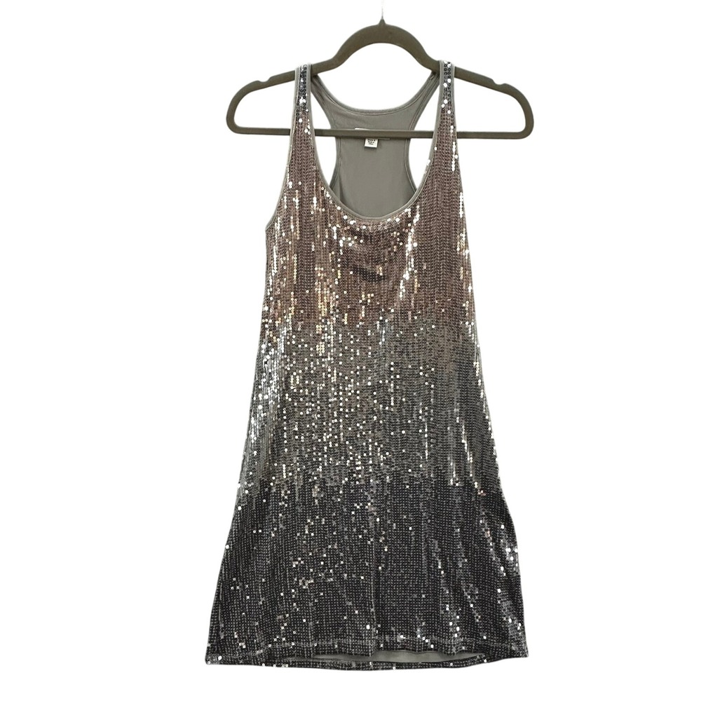 Boston Proper Sz 6 Ombre Sequin Racerback Mini Dress Rose Gold Silver Charcoal